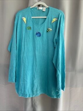 Apart Embroidered Shell Turquoise Long Sleeve Top sz xl